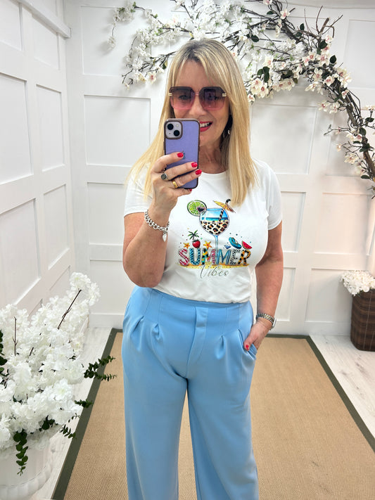 Vanessa: Diamanté “summer vibes” T shirt. 2 sizes