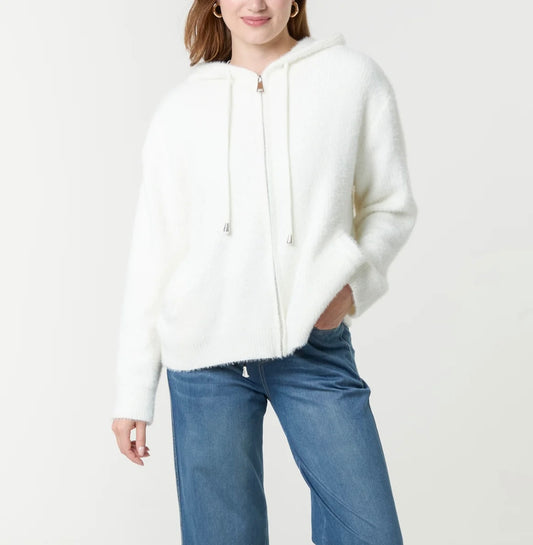 Teddi: Ivory soft knit hooded top. 2 sizes
