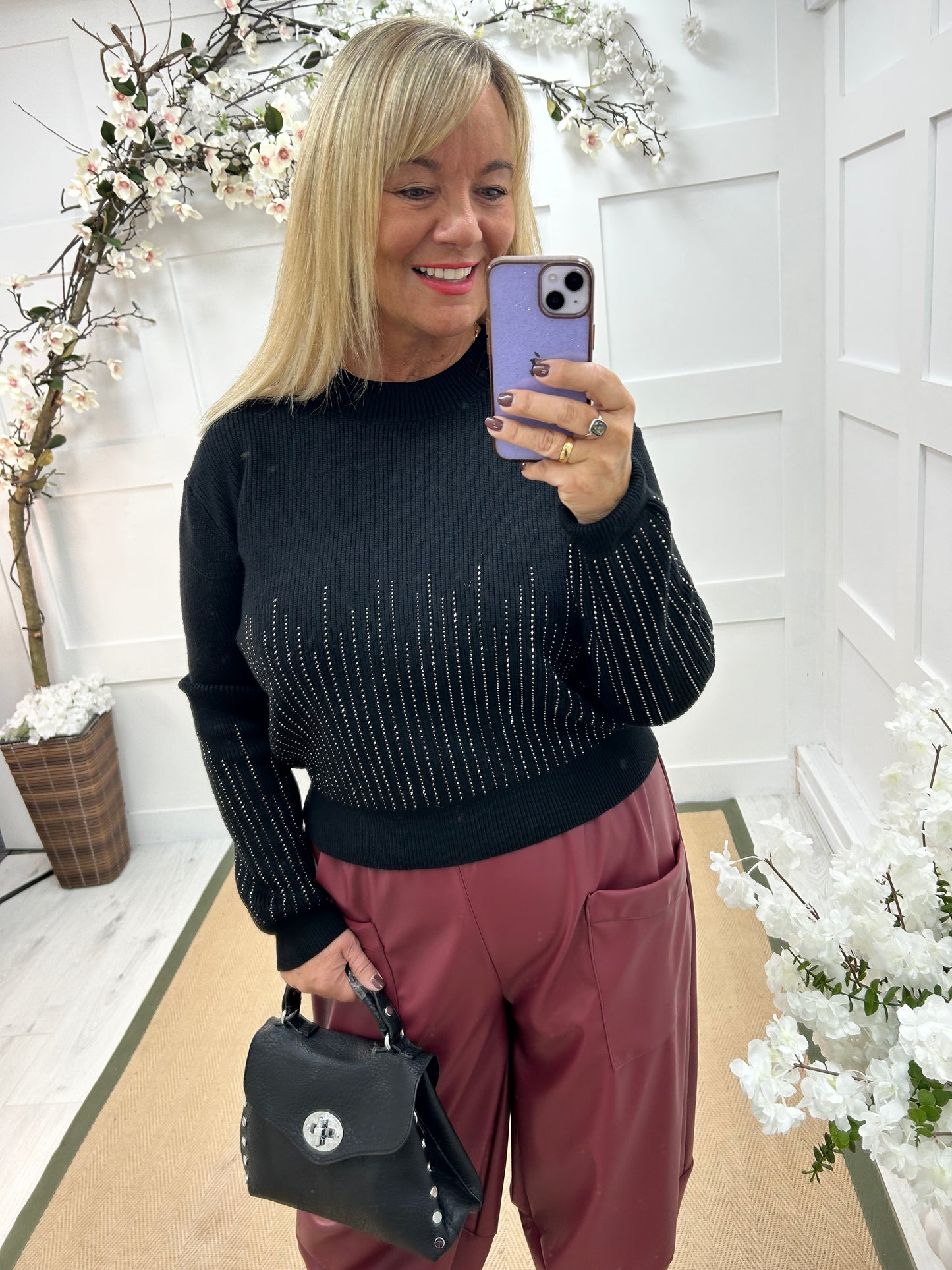 Cora: Black ribbed sparkle knit. One size: 12-18