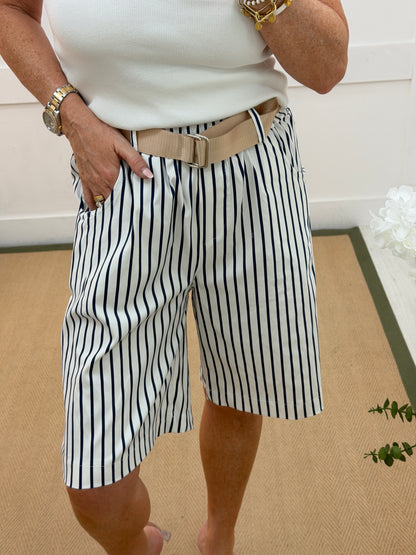 Sienna: Striped belted shorts. One size: 10-16. 3 colours