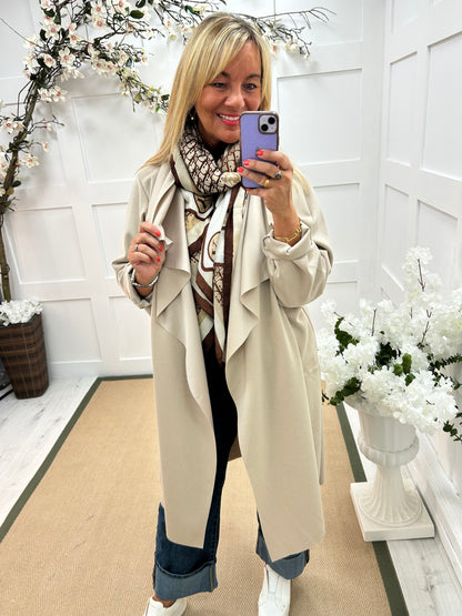Marlowe: Cream waterfall coat with pockets. One size 14-20