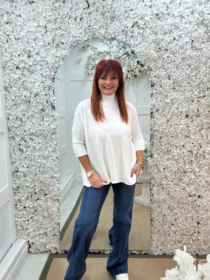 Sammie: Winter white high neck knitted top. One Sz: 12-18