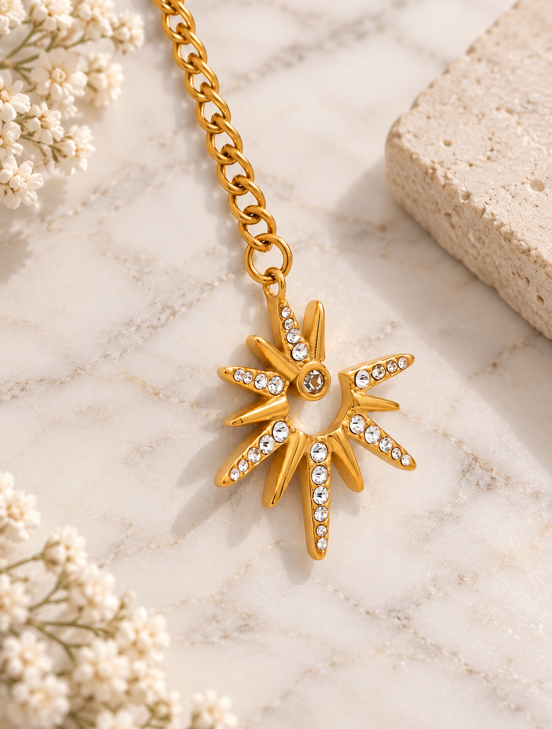 Estelle: Gold star diamanté lariat pendant necklace