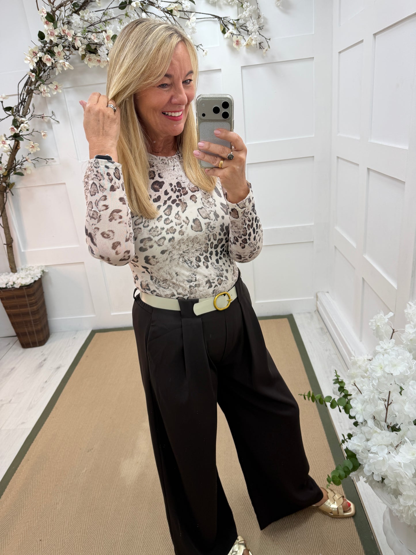 Pamela: Leopard print sheer mesh top. 10-16. 2 colours