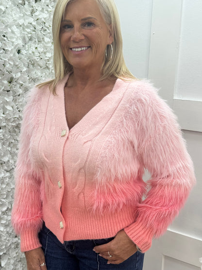 Olivia: Pink ombre fluffy knit top. One size: 10-16