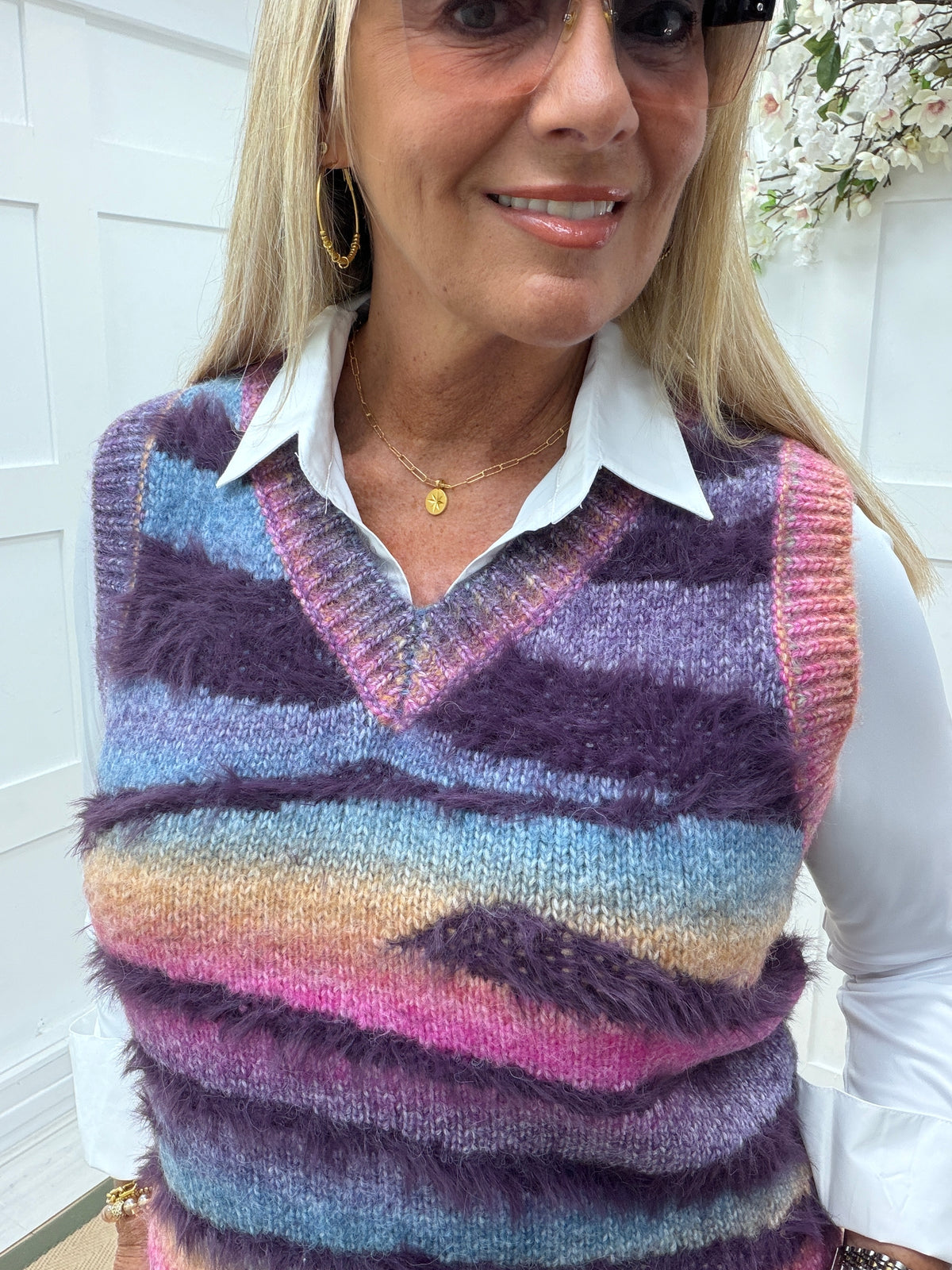Kitty: Multicoloured stripe tank top. One size: 10-16