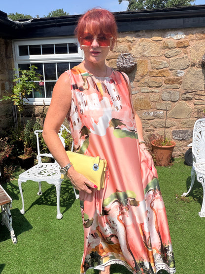 Amida : Amalfi scene sleeveless dress with pockets. One size 14-20. 2 colours