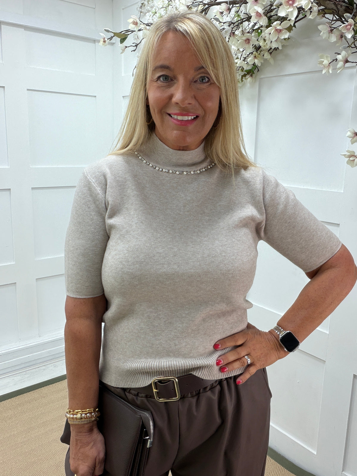 Dallas: Diamanté & Pearl knit top. One size: 10-16