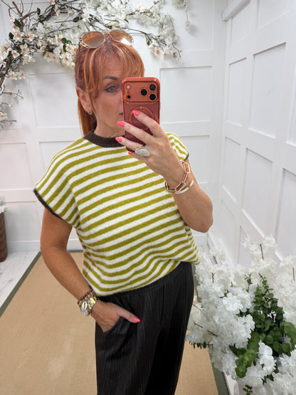 Serena: Sleeveless soft knit stripe top. One size: 12-18. 2 colours