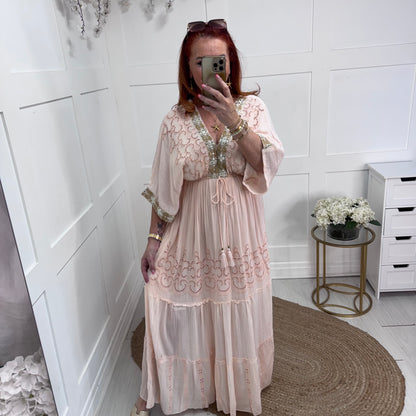 Zara: Peach embroidered maxi dress. One size: 12-18