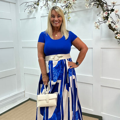 Willow: Blue & multicoloured T shirt dress . One size 10-18