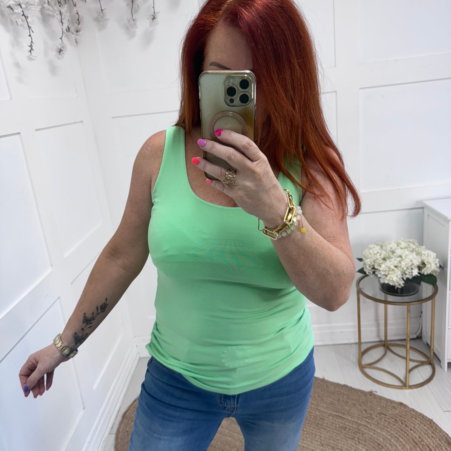 Abigail: Stretchy basic mint green vest top. 2 sizes