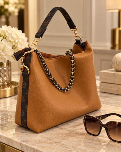 Milano: Tan designer inspired slouchy bag.