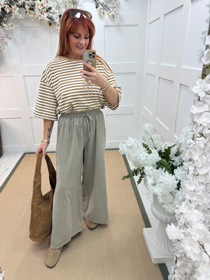 Lark: Stone needle cord wide trousers. One Size: 8-16
