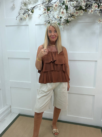 Riley: Ruffle strappy top. One size 10-16. 3 colours
