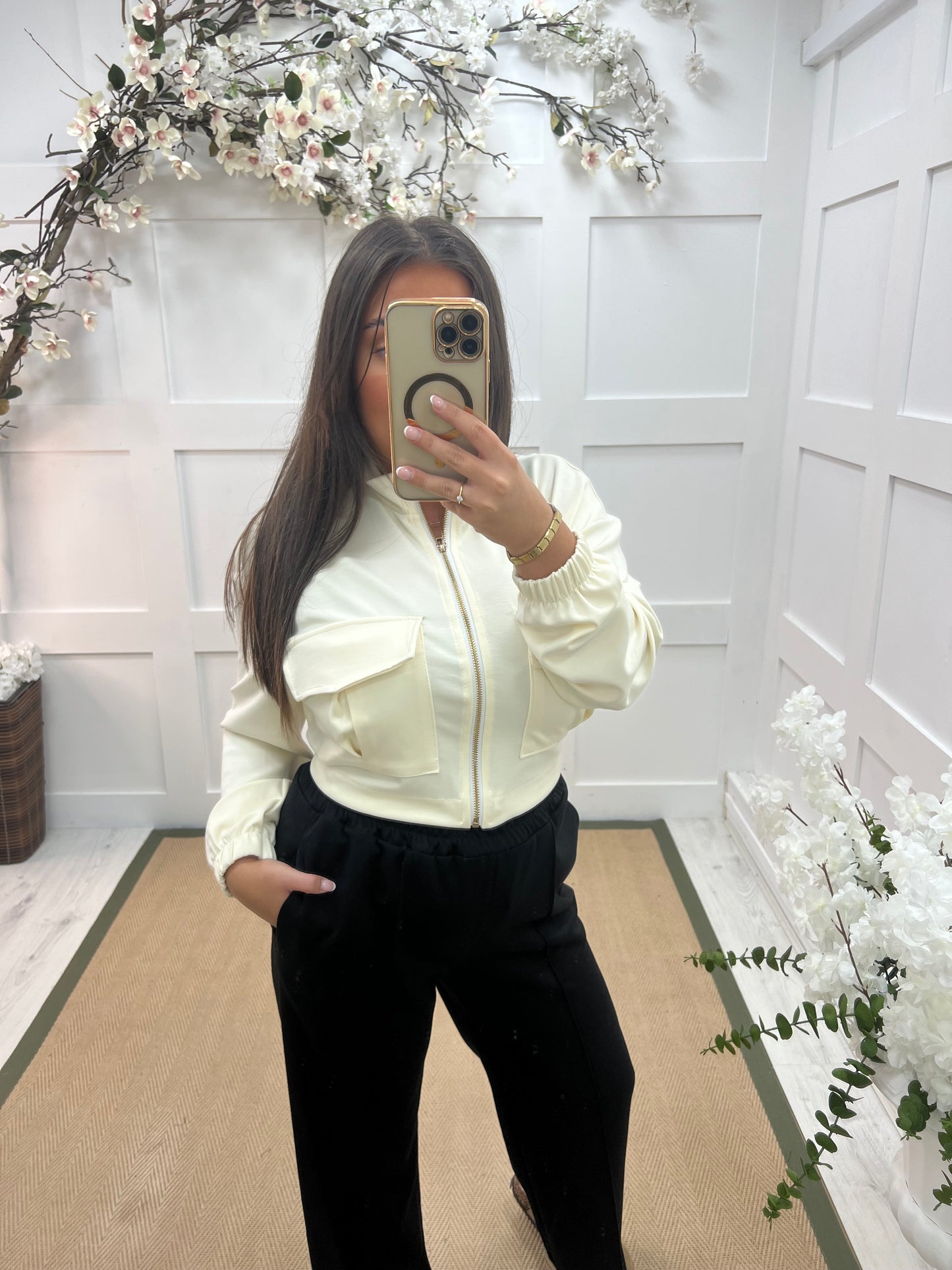 Trudy (Short): Black stretchy wide leg pocket trousers. One size: 10-16