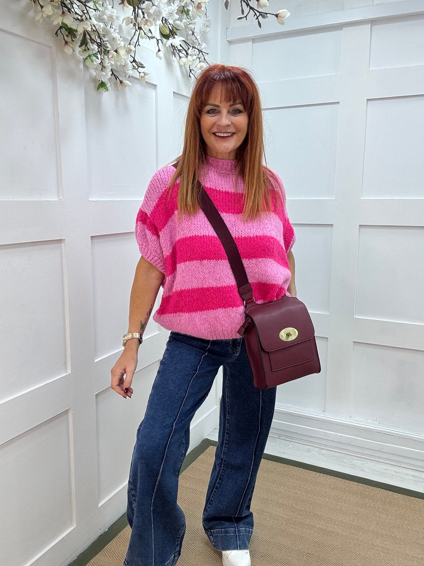 Mabel: Hot pink & bubblegum pink slouchy jumper. One size 12-18/20