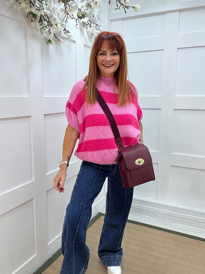 Mabel: Hot pink & bubblegum pink slouchy jumper. One size 12-18/20