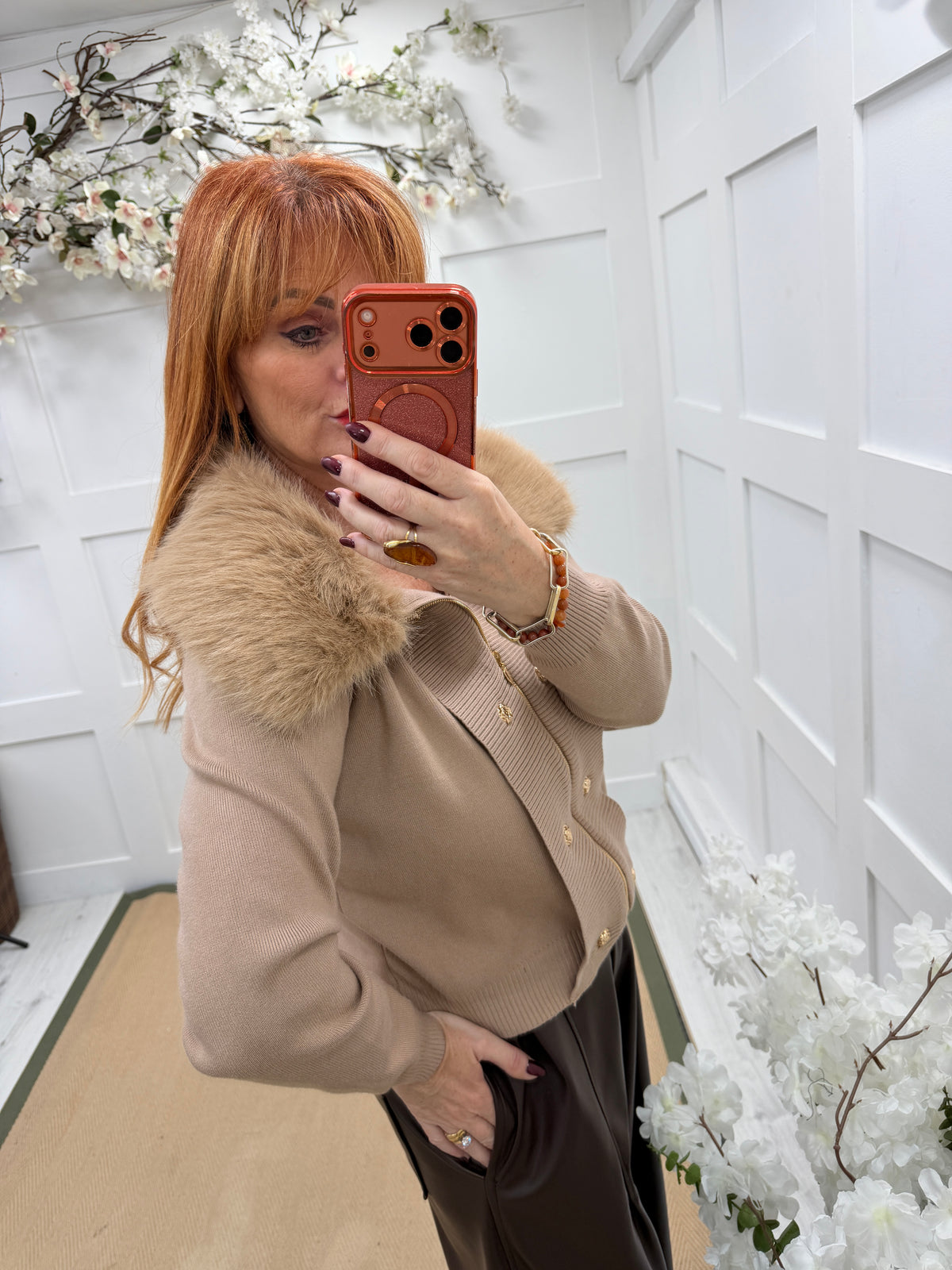 Goldie: Detachable faux fur collared zip up top. One size: 12-16. 4 colours