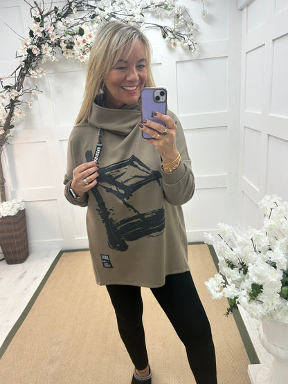 Harper: Mocha oversized abstract hoodie. One size: 12-18/20