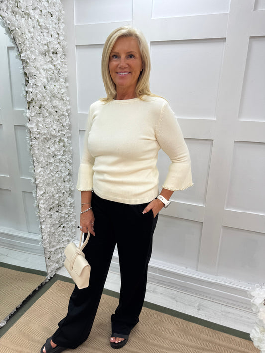 Julia: Cream pearl sleeve fitted top. One size 10-14