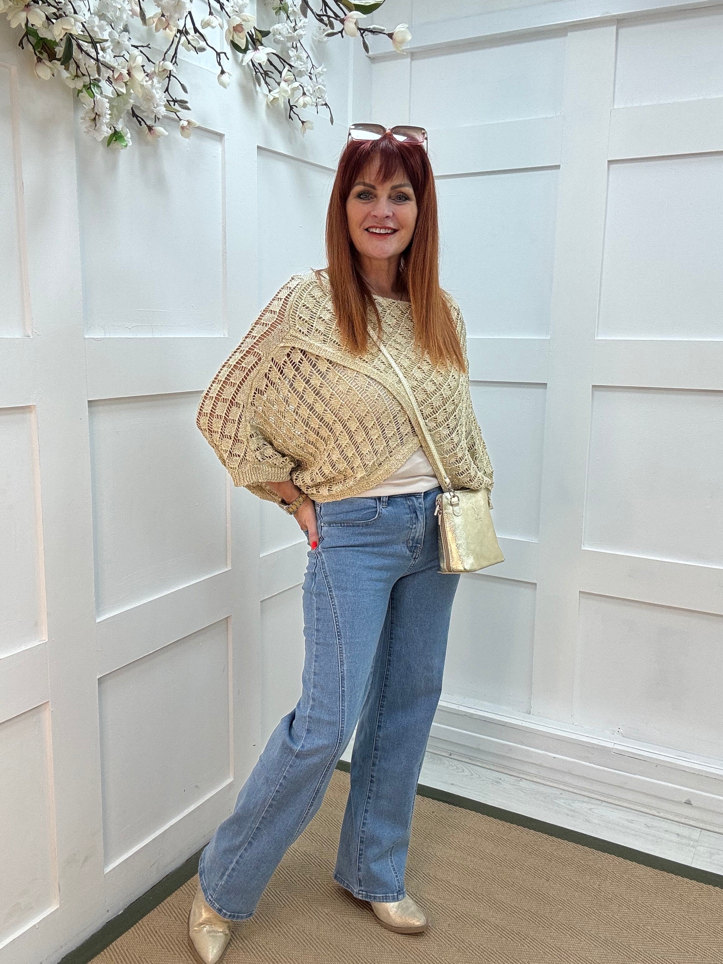 Miley: Denim high rise wide leg jeans. Sizes: 8-16