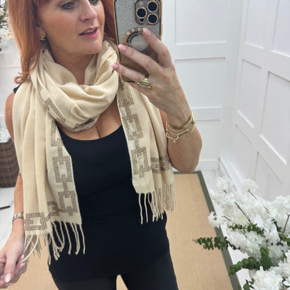 Cass: Cream diamanté designer inspired scarf