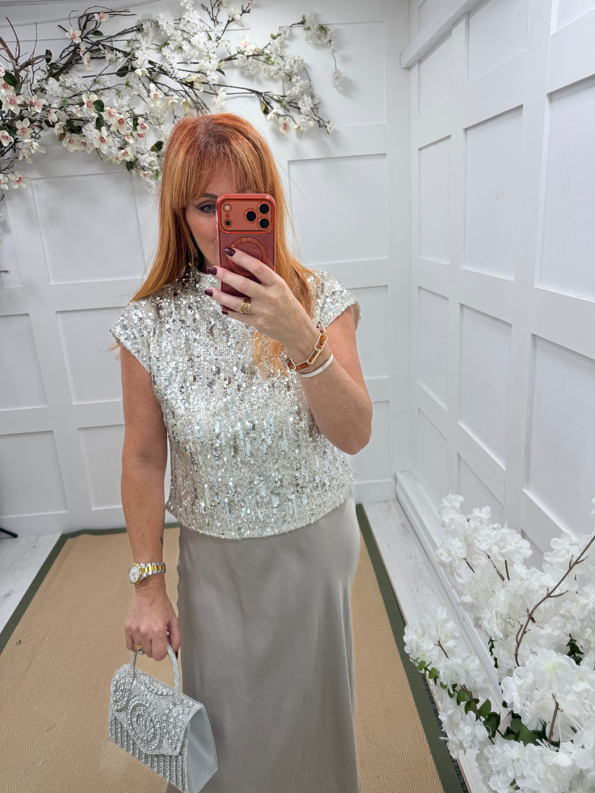 Sabrina: Sequin cap sleeve top. One Size: 10-14. 3 colours