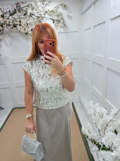 Sabrina: Sequin cap sleeve top. One Size: 10-14. 3 colours