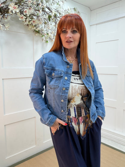 Delilah: Blue denim jacket. Sizes: 8-16