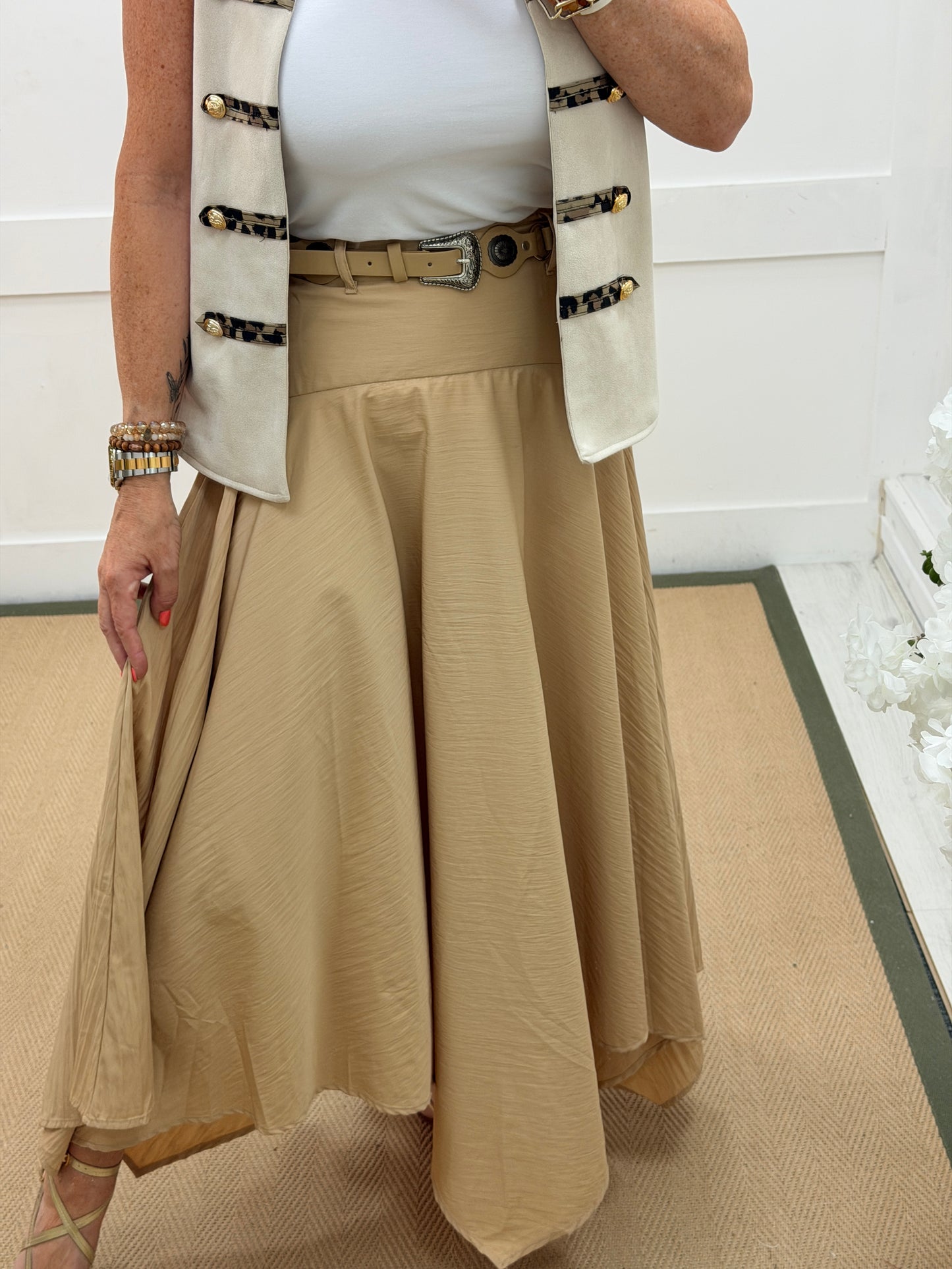 Sandy: Belted bohemian flared maxi skirt. 3 sizes. 2 colours