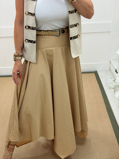 Sandy: Belted bohemian flared maxi skirt. 3 sizes. 2 colours