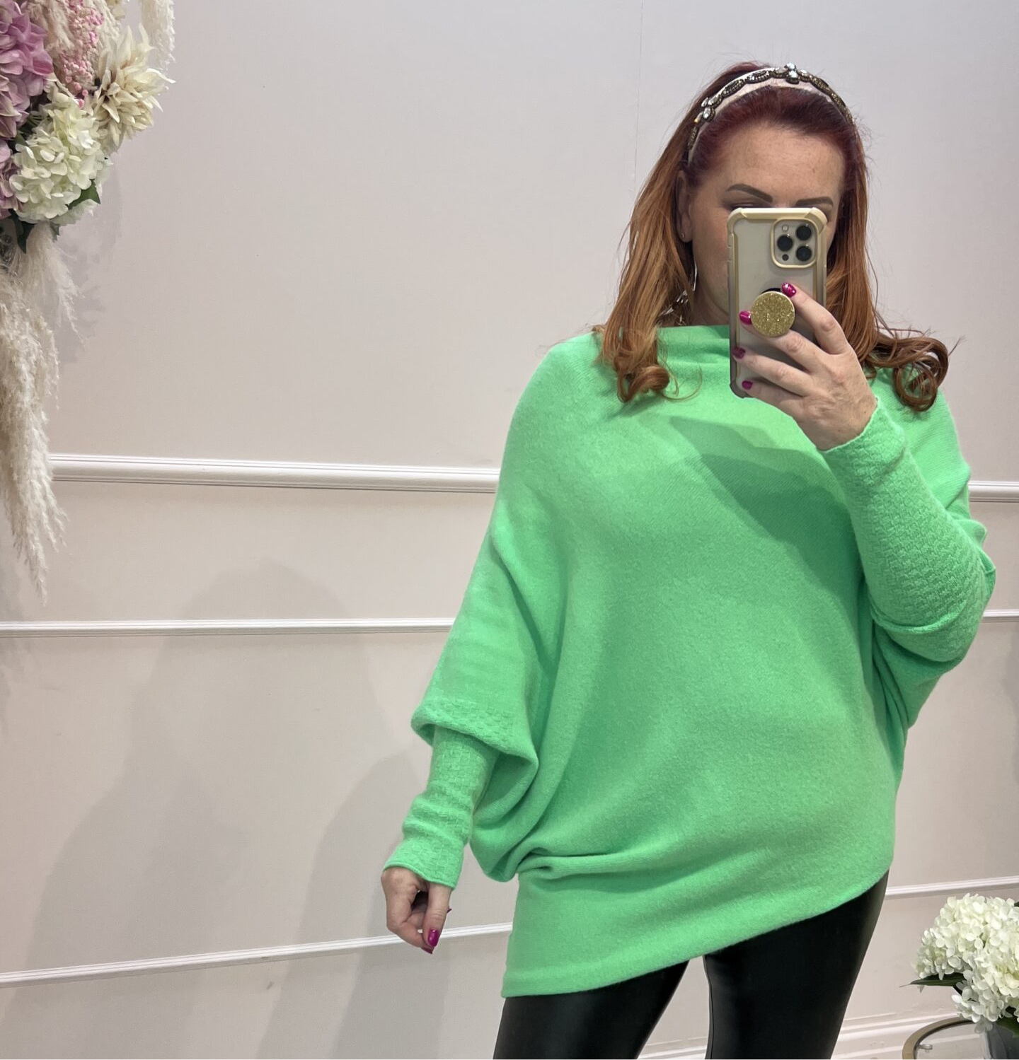 Erika: Asymmetrical slouch soft knit top. One size 10-18