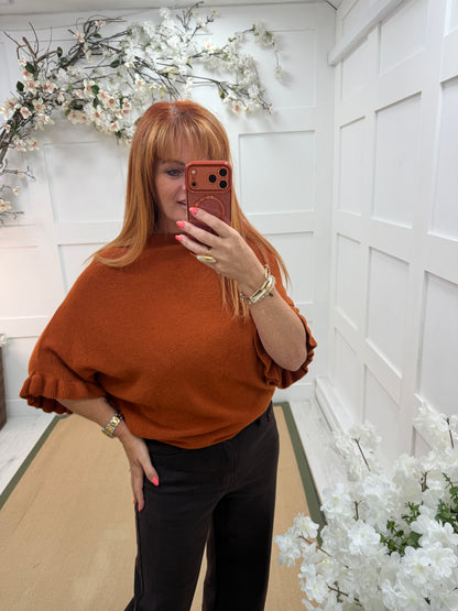 Sierra: Batwing fluted sleeve knitted top. One Size 12-18. Various colours
