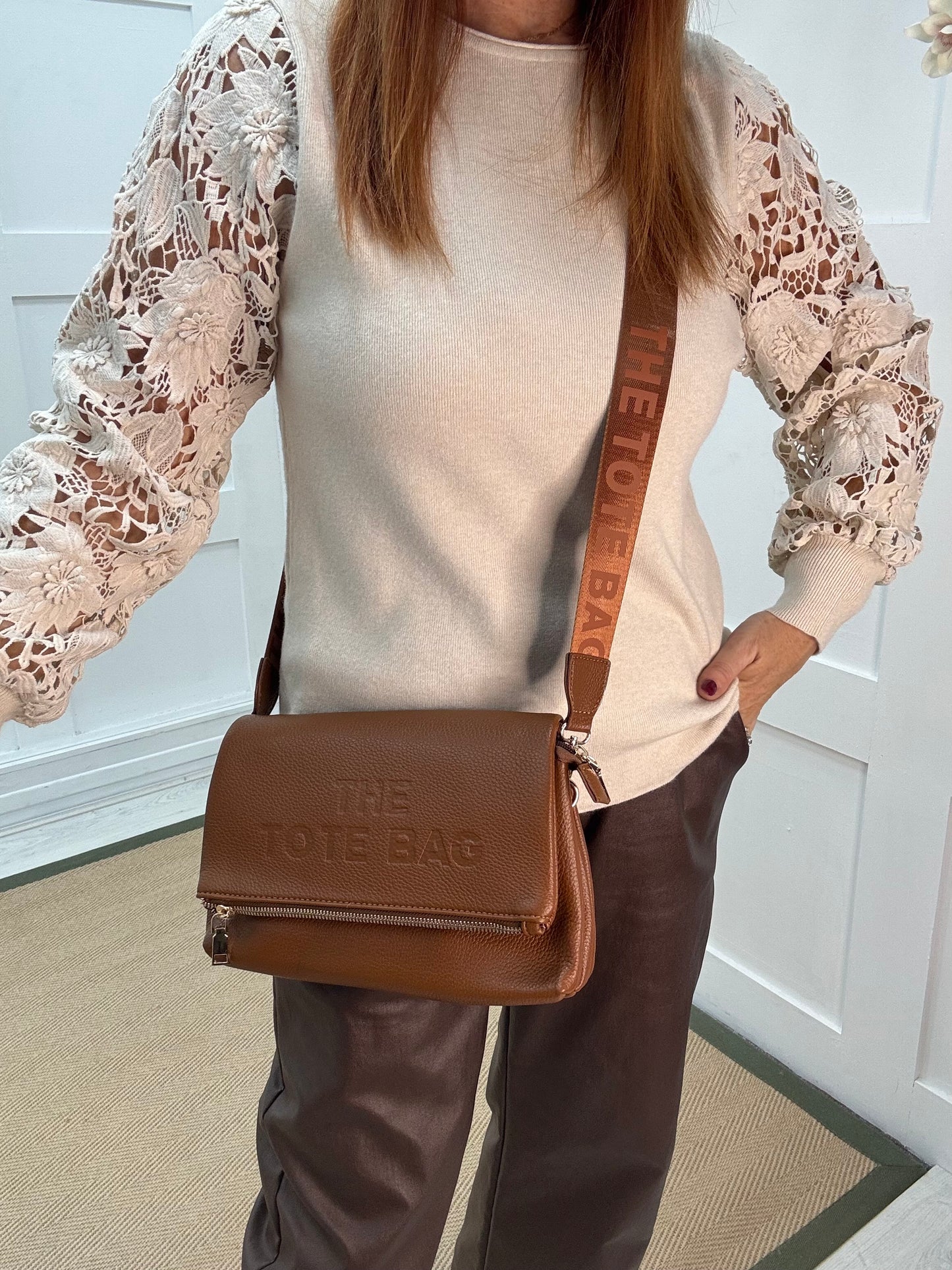 Tammy: Tan cross body tote bag