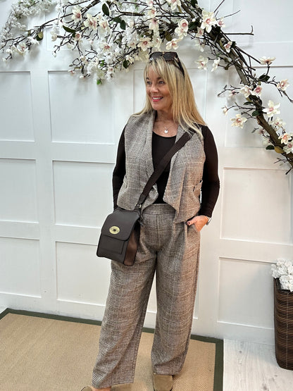 Sloane: Check trouser and waistcoat co-ord set. One size: 16-18