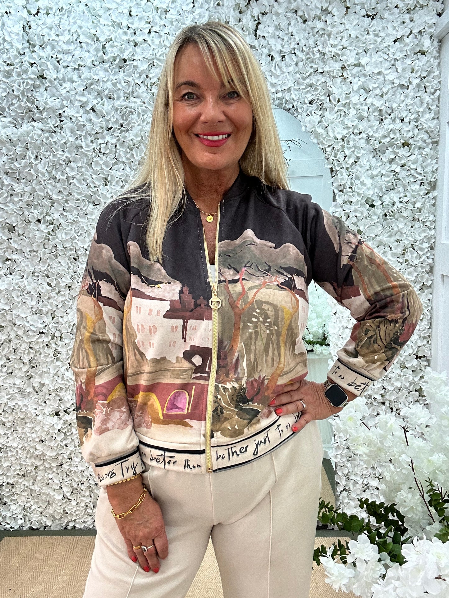 Bailey: Brown soft feel Amalfi bomber jacket. One size: 12-18
