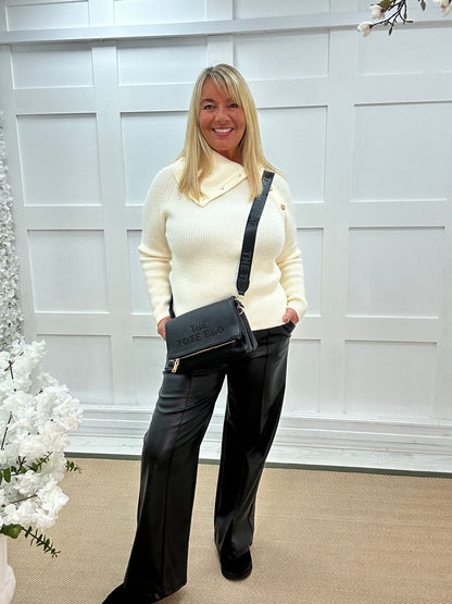 Rumer: Cream split neck button top. One size 12-18