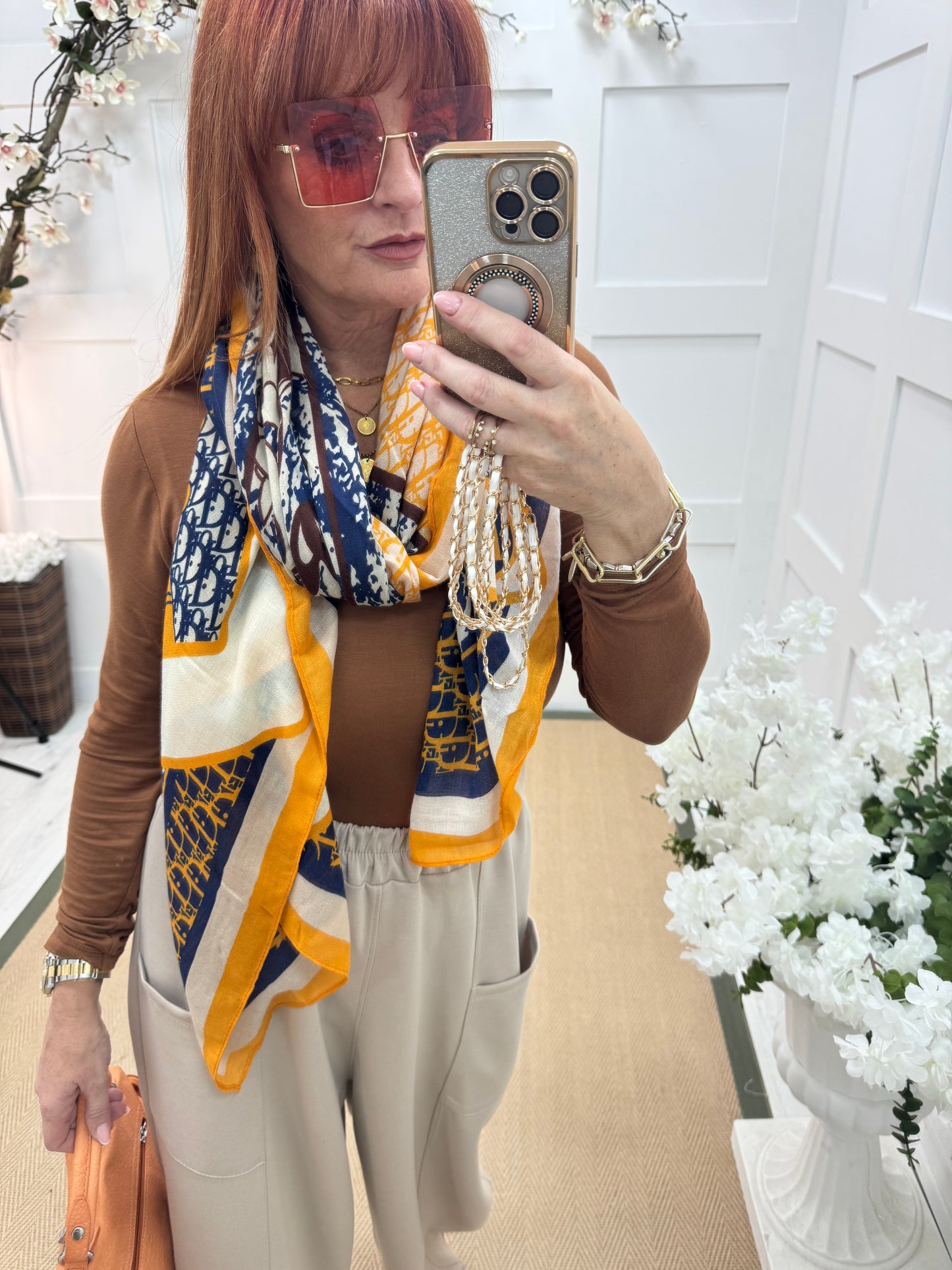 Dion: Orange & Navy designer inspired scarf