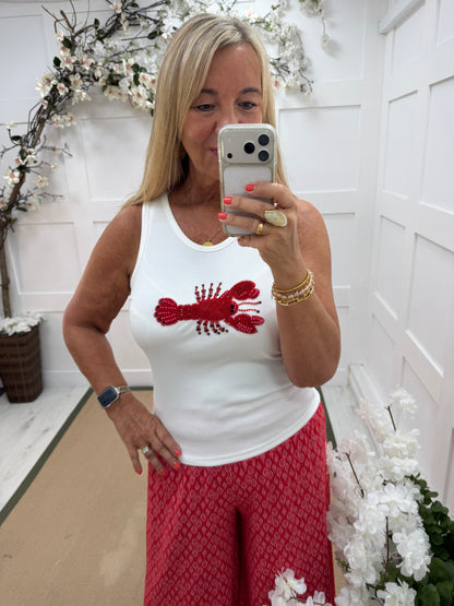 Lara: Red & white beaded lobster tank top. 2 sizes