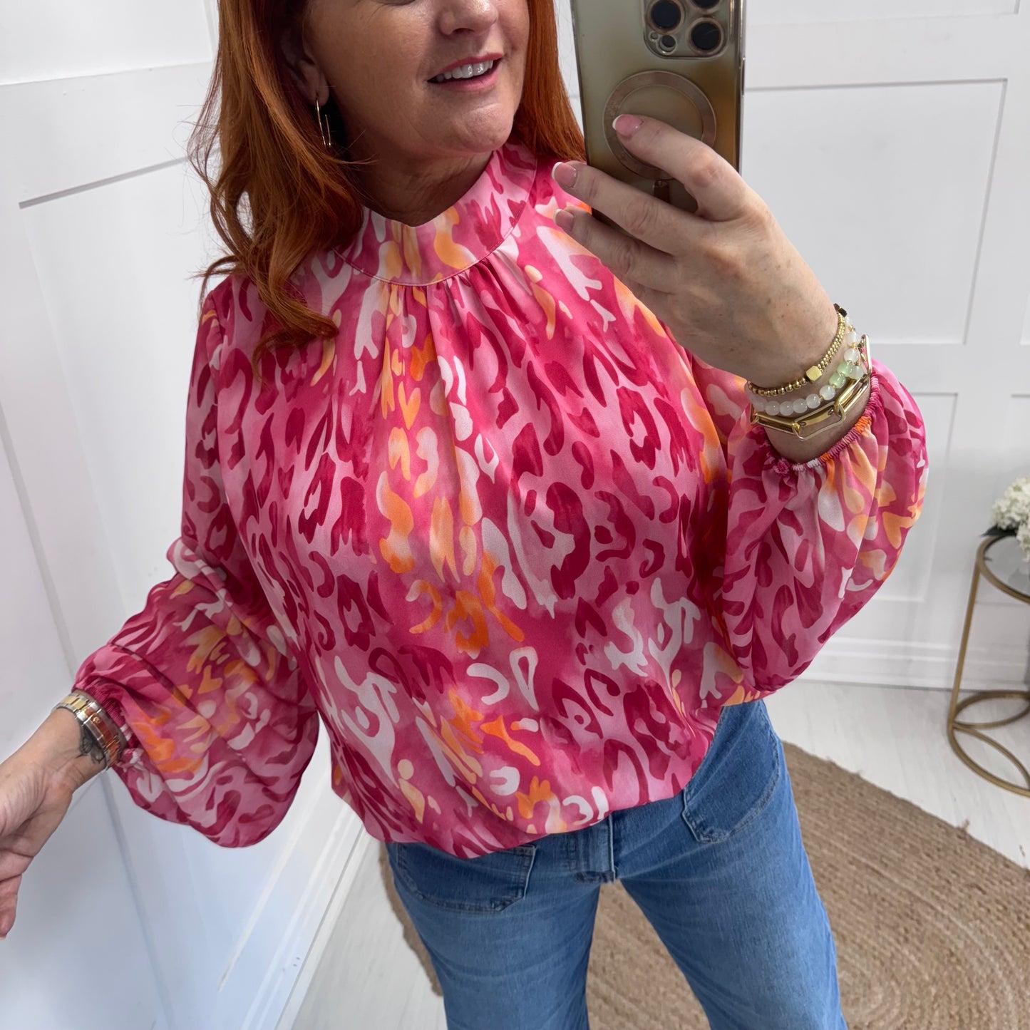 Holly: Pink & orange leopard print top. One size: 12-18