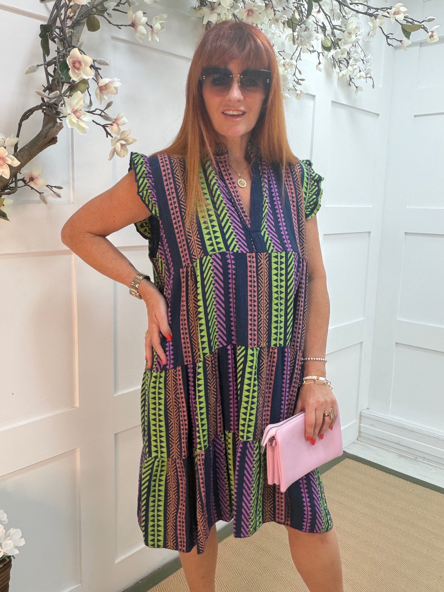 Maeva: Aztec print midi dress. One size 14-18. 3 colours