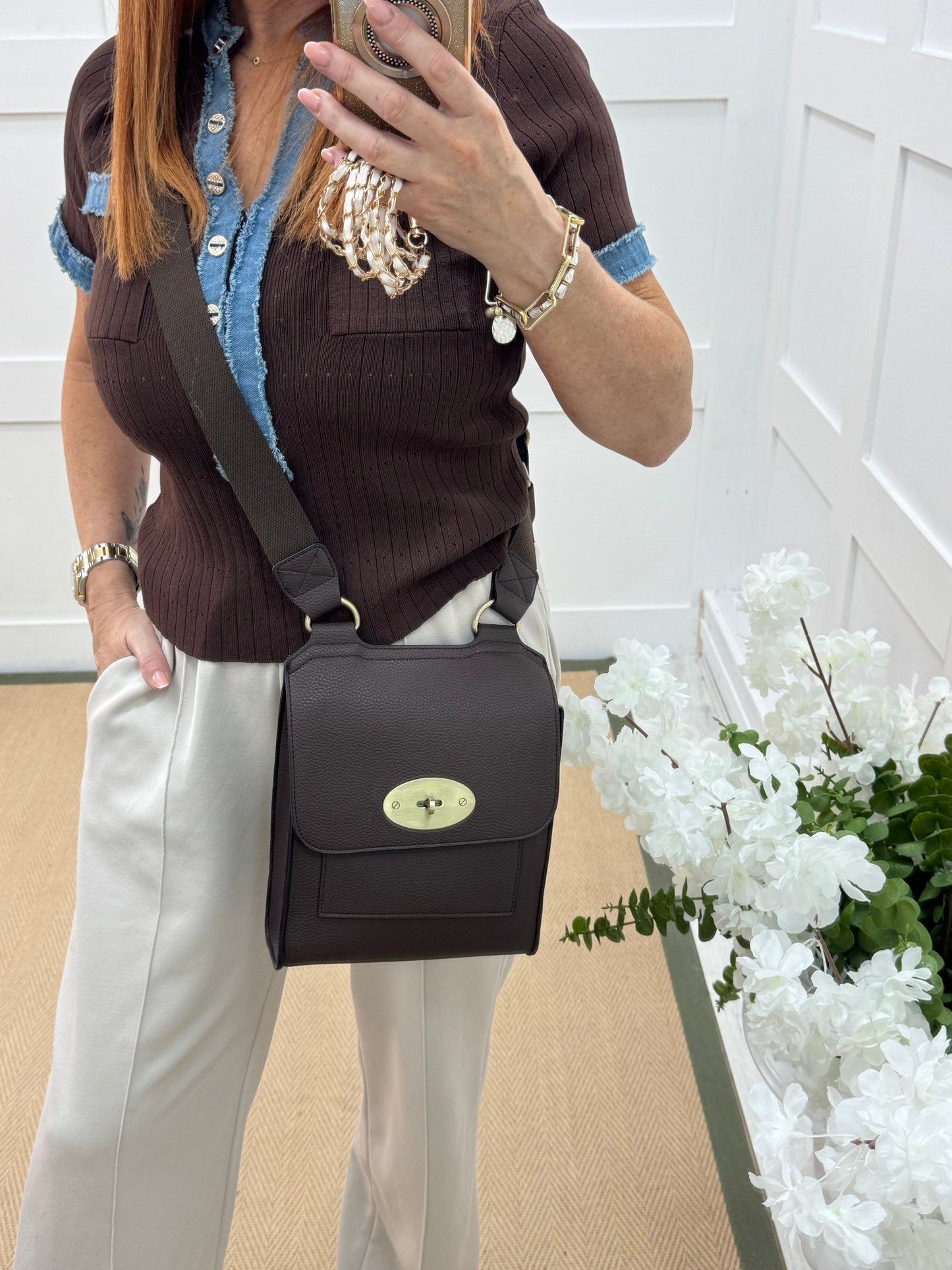 Sasha: Brown cross body satchel bag