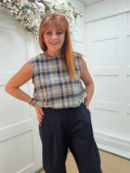 Bronte: Check cotton & linen mix top. One size: 12-16. 2 colours