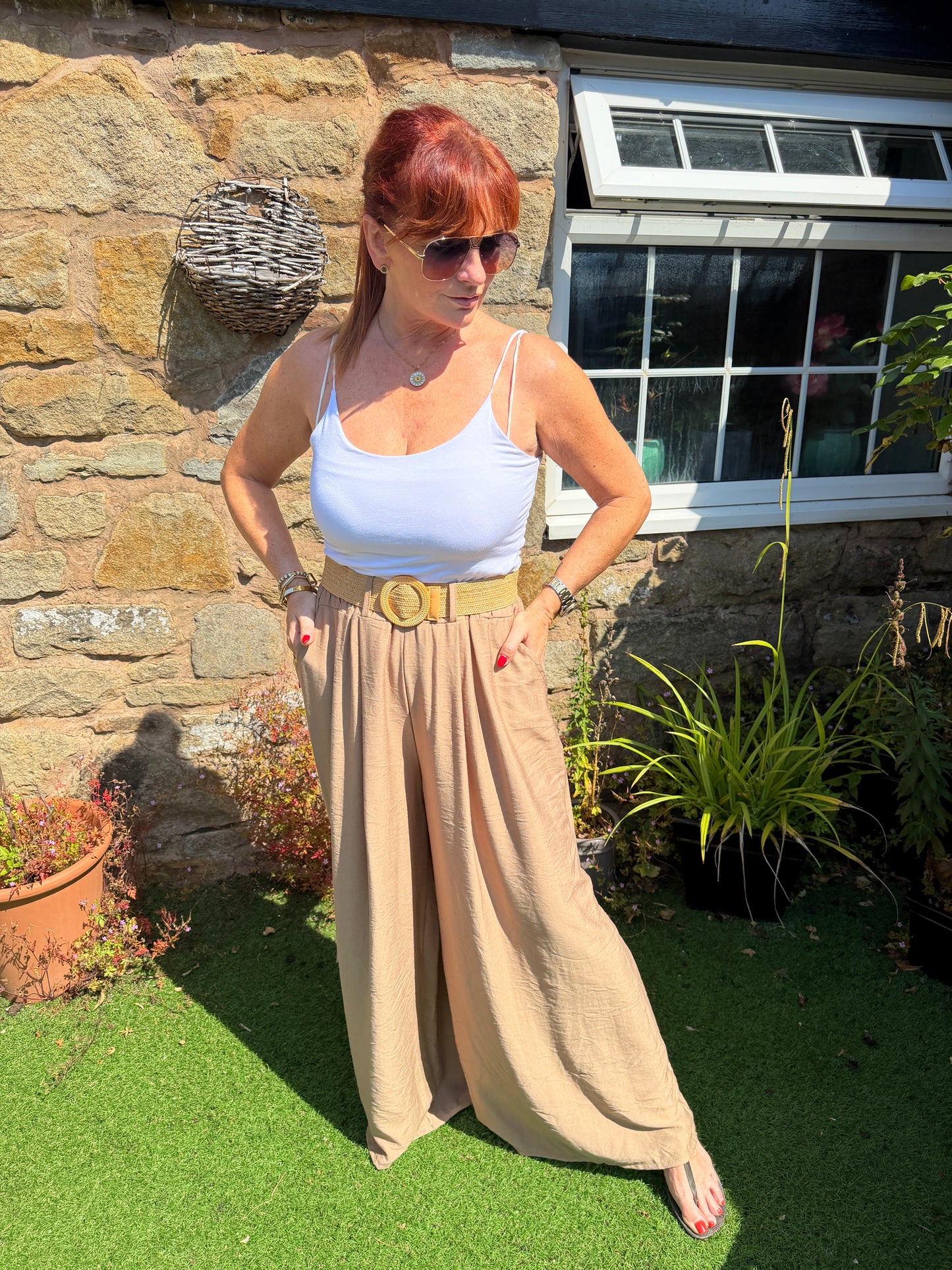 Jolie: Wide leg belted trousers. One size: 10-16. 3 colours