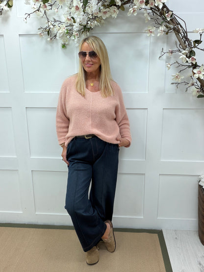 Mara: V neck long sleeve slouchy knit top. One size: 12-18. 4 colours