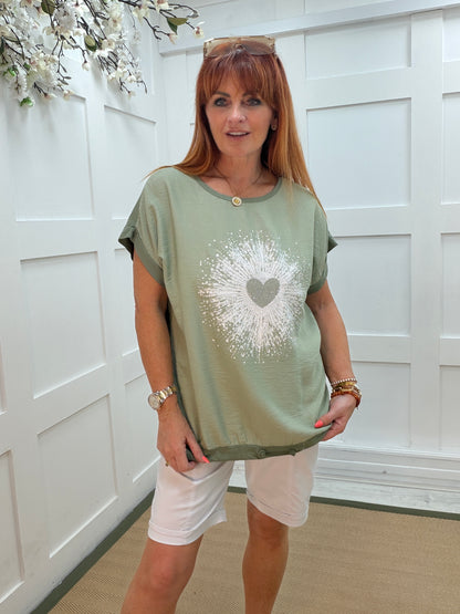 Honey: Silver diamanté heart burst top. One size: 10-16. 3 colours