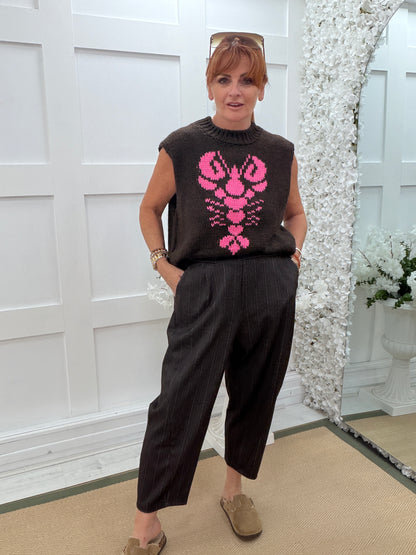 Roxy: Pinstripe barrel leg pocket trousers. One size: 10-18. 3 colours