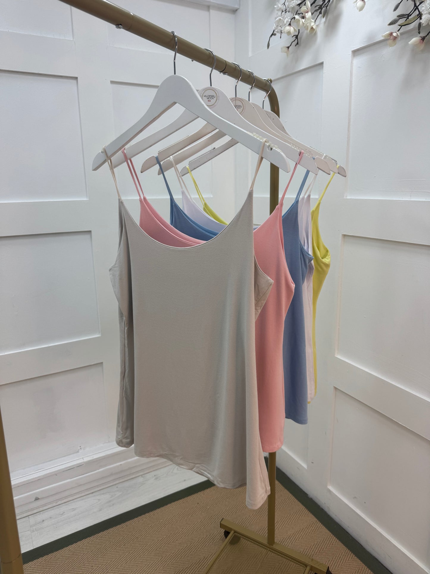 Velma: Stone stretchy vest top. 2 sizes