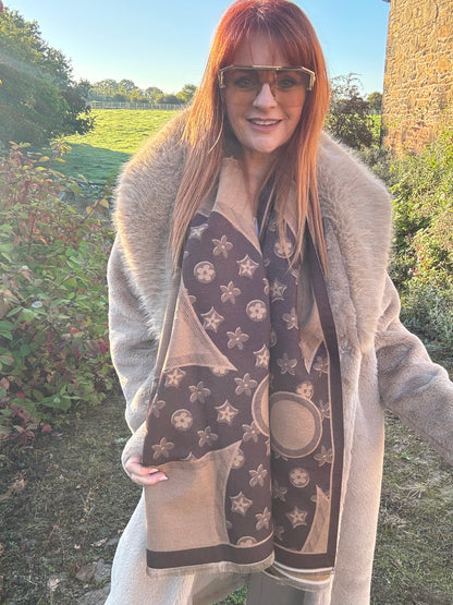 Linden: Brown designer inspired fringed scarf